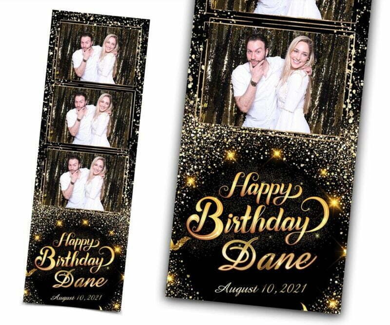 Birthday Photobooth Template 2x6 Black Gold Glitter