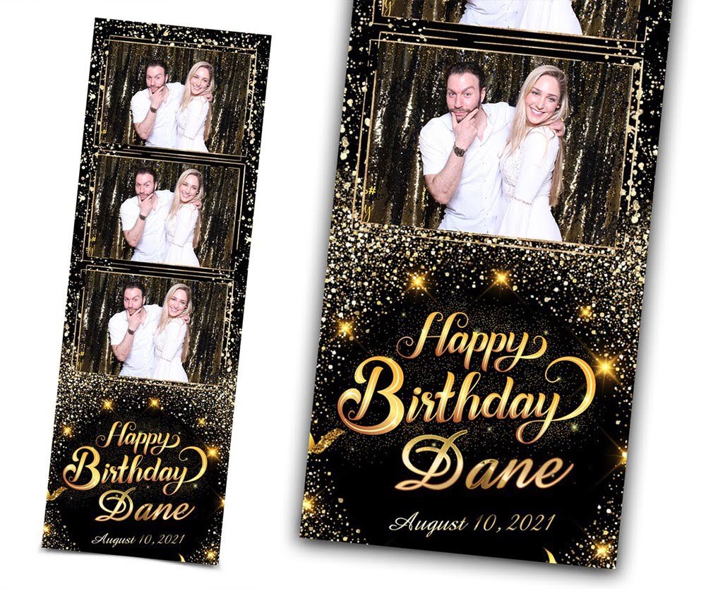 Birthday Photobooth Template 2x6 Black Gold Glitter